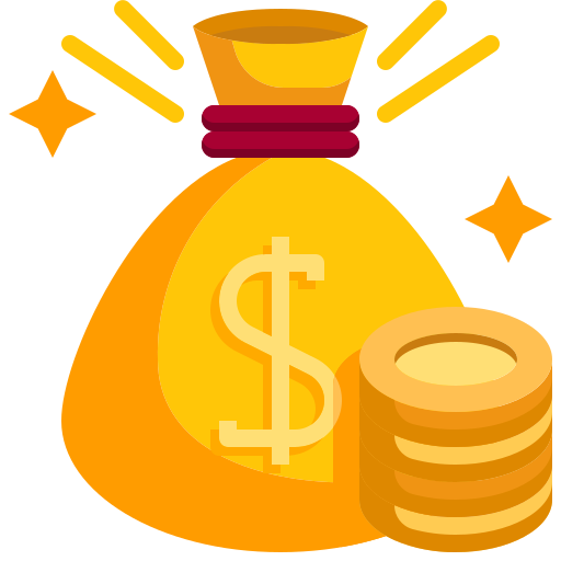 Money bag with coins and sparkles icon representing free service
