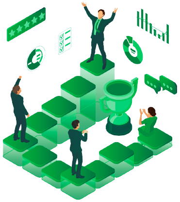 Illustration of people standing on green blocks